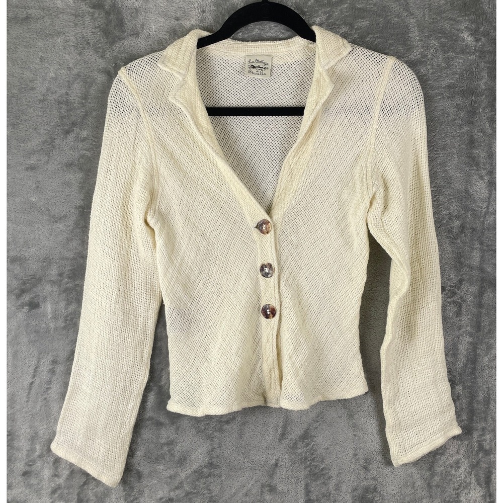 La Bottega di Brunella Jacket Cardigan Small S Cream Italian‎ Flax Linen Casual